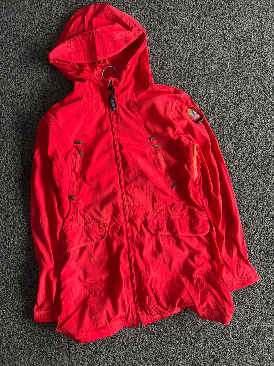 Men's Red Hooded Lightweight Windbreaker Jacket – Full Zip Outdoor Utility Coat