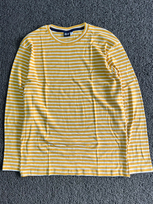 H&M Mustard Yellow & White Striped Full-Sleeve T-Shirt