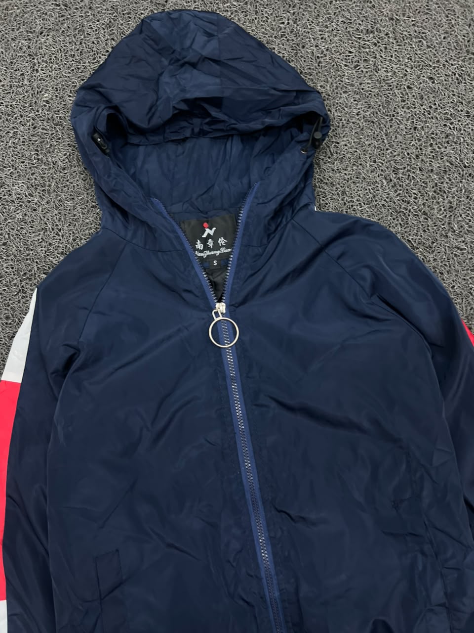 Navy Hooded Colorblock Windbreaker Jacket – Lightweight Full-Zip Casual Outerwear