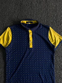 Men’s Navy Blue & Yellow Patterned Polo Shirt