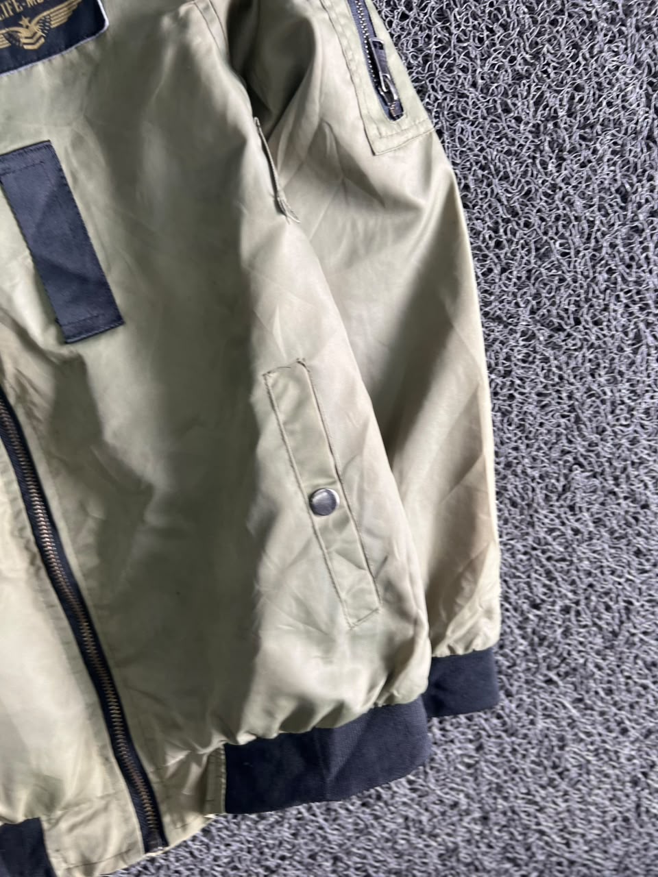 Military Bomber Jacket with Utility Sleeve Pocket