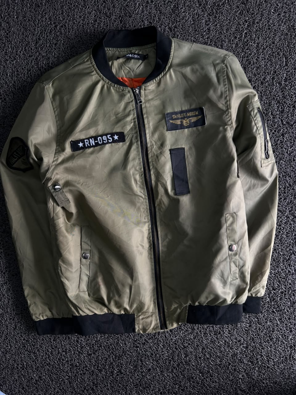 Military Bomber Jacket with Utility Sleeve Pocket