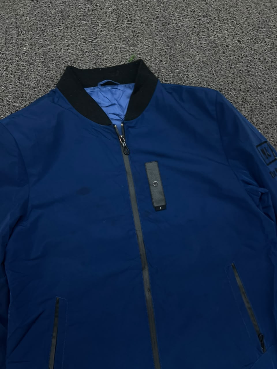 Vintage Blue Bomber Jacket | Lightweight Full Zip | Thrifted Men's Outerwear