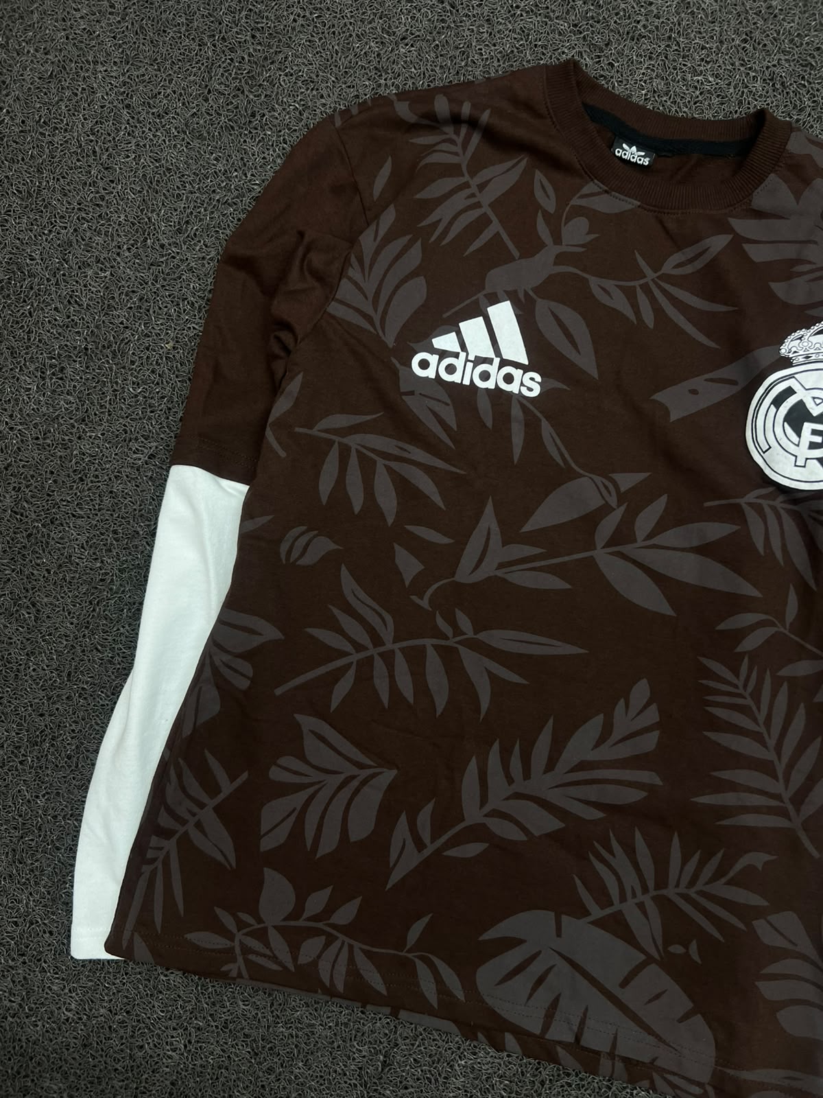 Adidas Real Madrid Brown Floral Print Dr-Sleeve T-Shirt