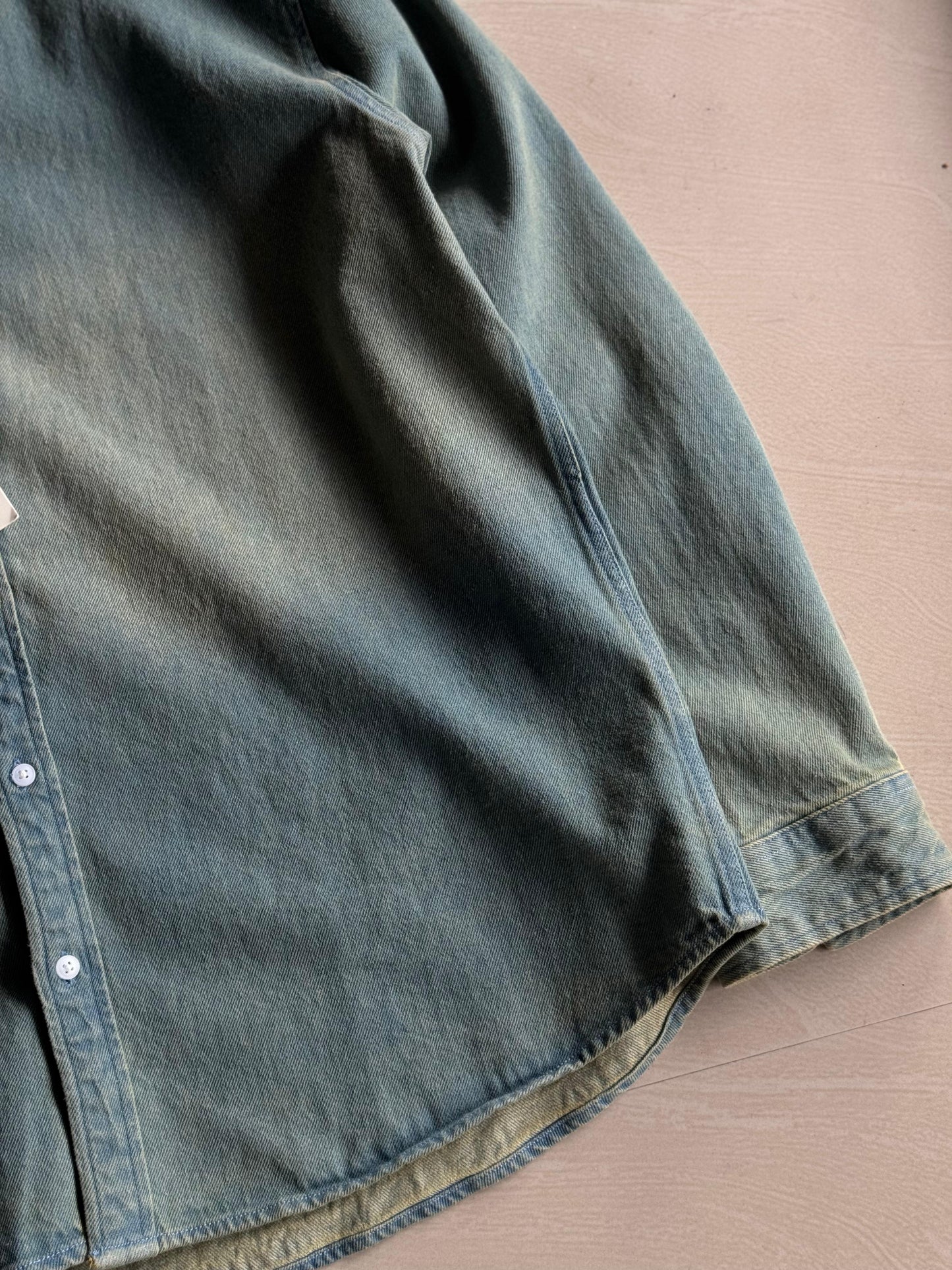 Vintage Wash Sage Denim Button-Down Shirt