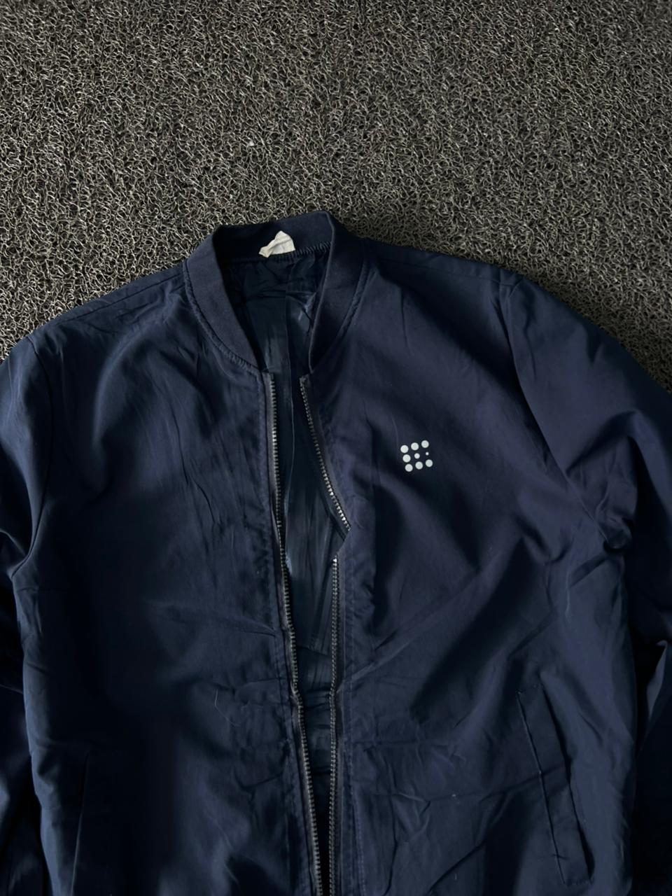 Men's Navy Blue Lightweight Bomber Jacket – Full Zip Casual Windbreaker(⚠️ No Zip)