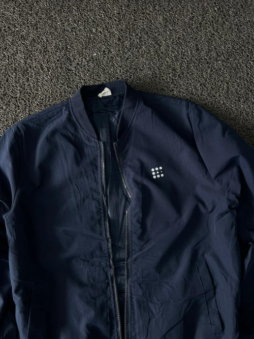 Men's Navy Blue Lightweight Bomber Jacket – Full Zip Casual Windbreaker(⚠️ No Zip)