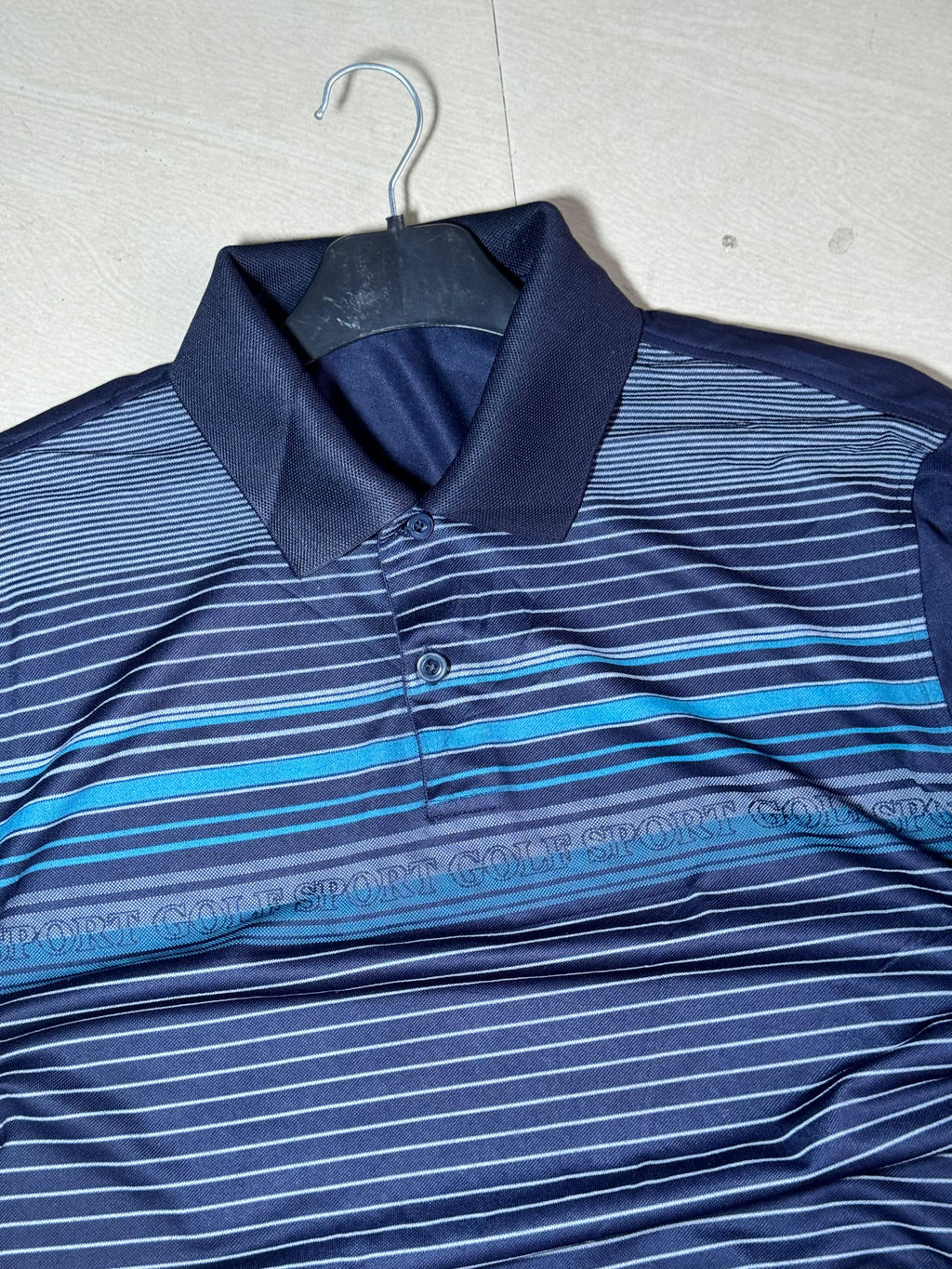Vintage Golf Sport Striped Polo Shirt – Navy Blue Performance Golf Tee