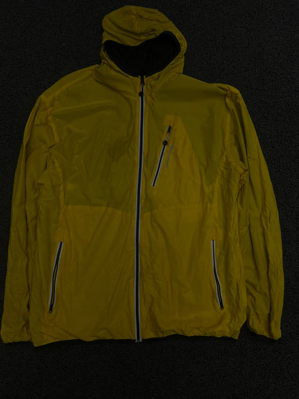 Mustard Yellow Hooded Lightweight Windbreaker Jacket with Zip Pockets