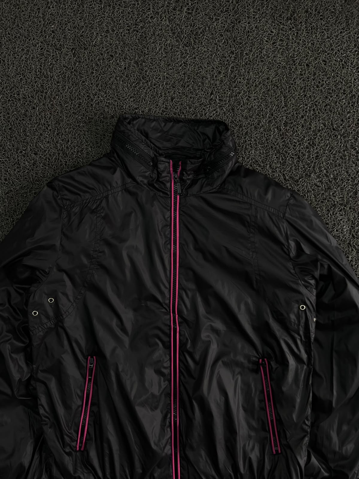 Black Lightweight Windbreaker Jacket with Pink Contrast Zippers