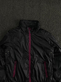 Black Lightweight Windbreaker Jacket with Pink Contrast Zippers