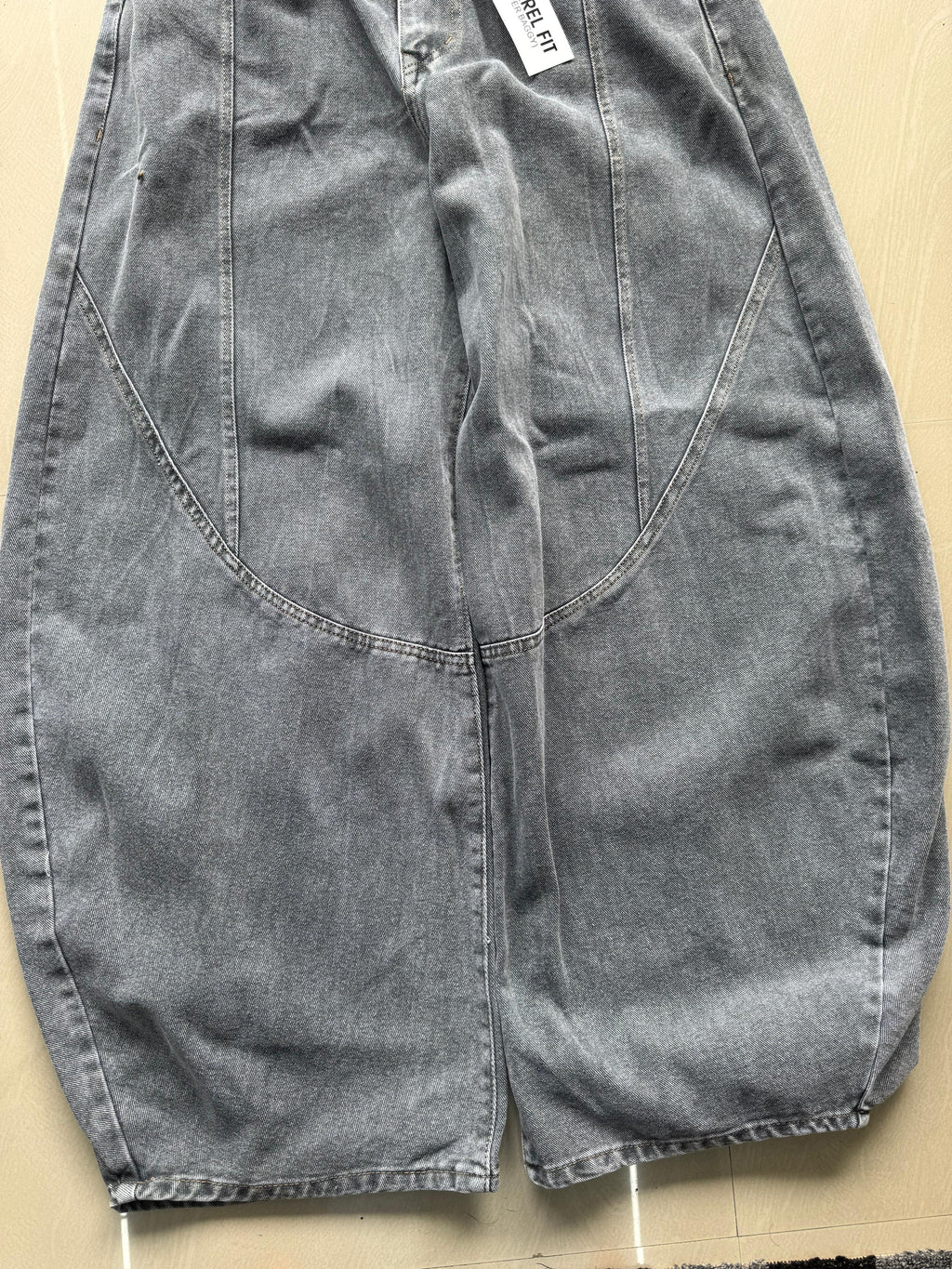 Grey Washed Barrel Fit super  Baggy Jeans