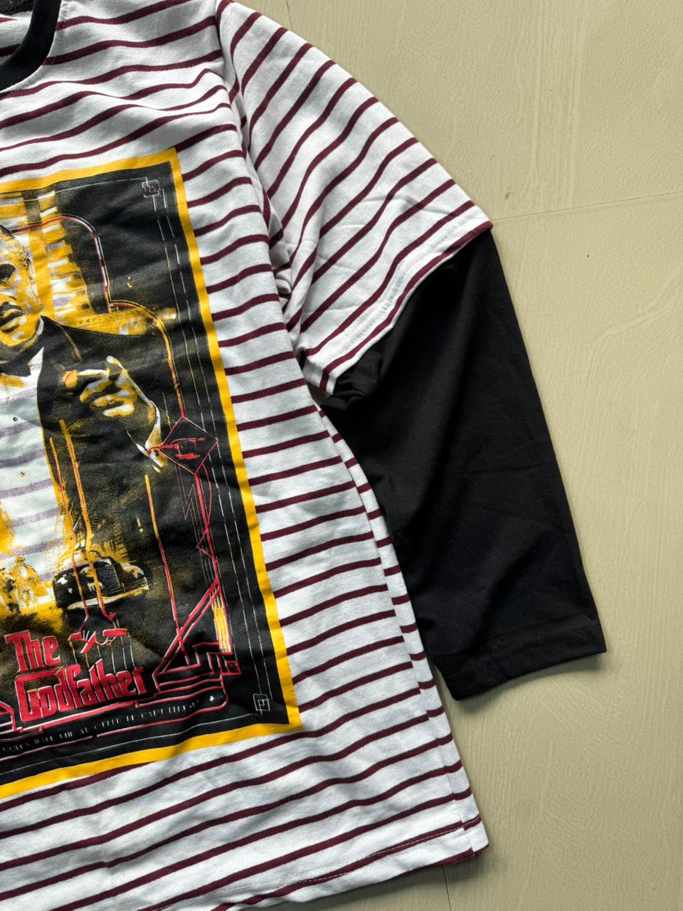 The Godfather Printed Striped Full Sleeve Layered Oversized T-Shirt