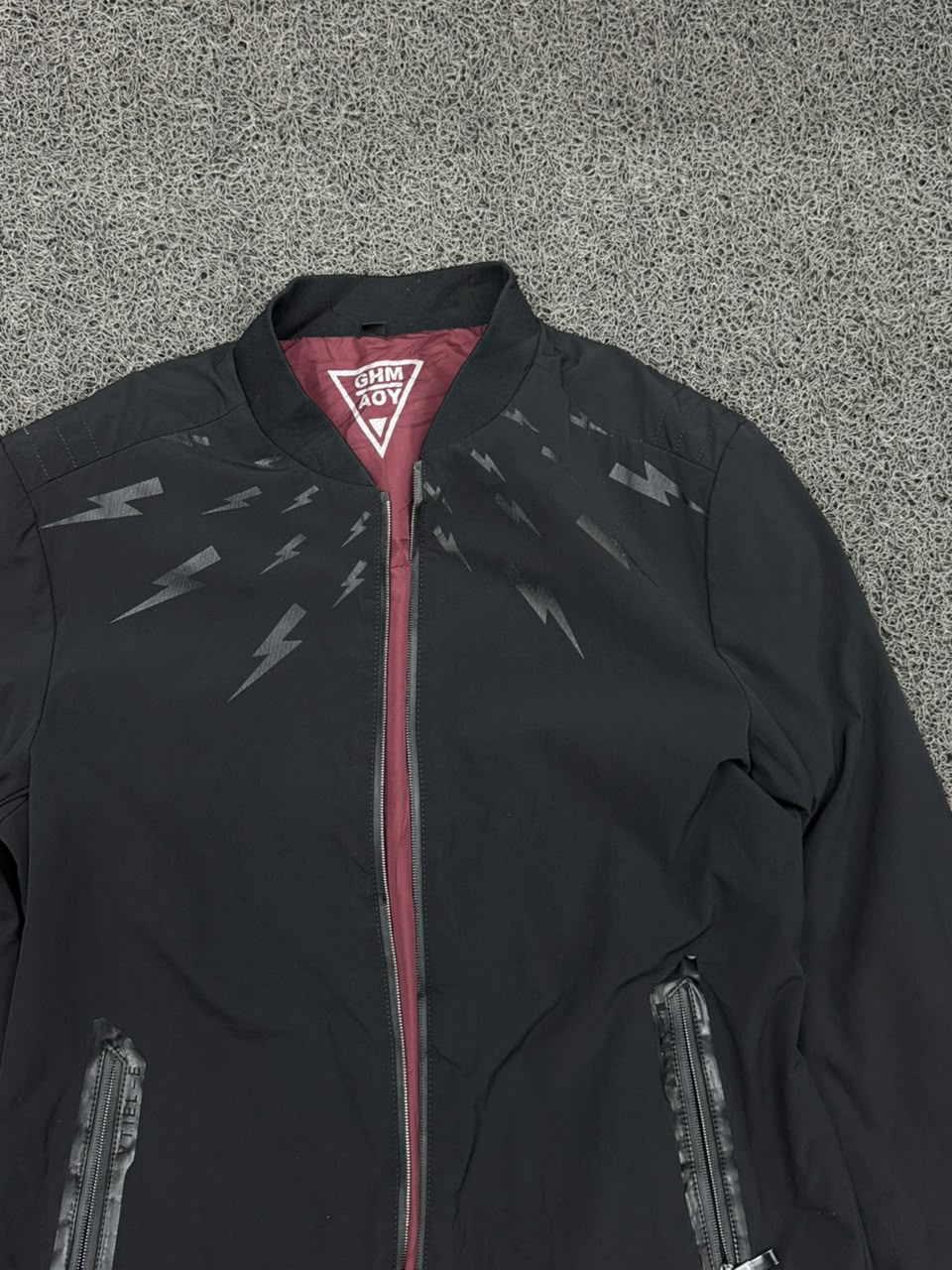 Men's Black Lightning Print Bomber Jacket – Lightweight Full Zip Casual Jacket