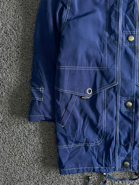 Navy Blue Hooded Utility Jacket with Contrast Stitching