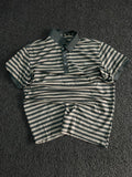 Men's Grey & Black Striped Polo T-Shirt – Regular Fit Casual Half Sleeve