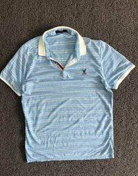 Men’s Light Blue Striped Polo T-Shirt with Contrast Collar