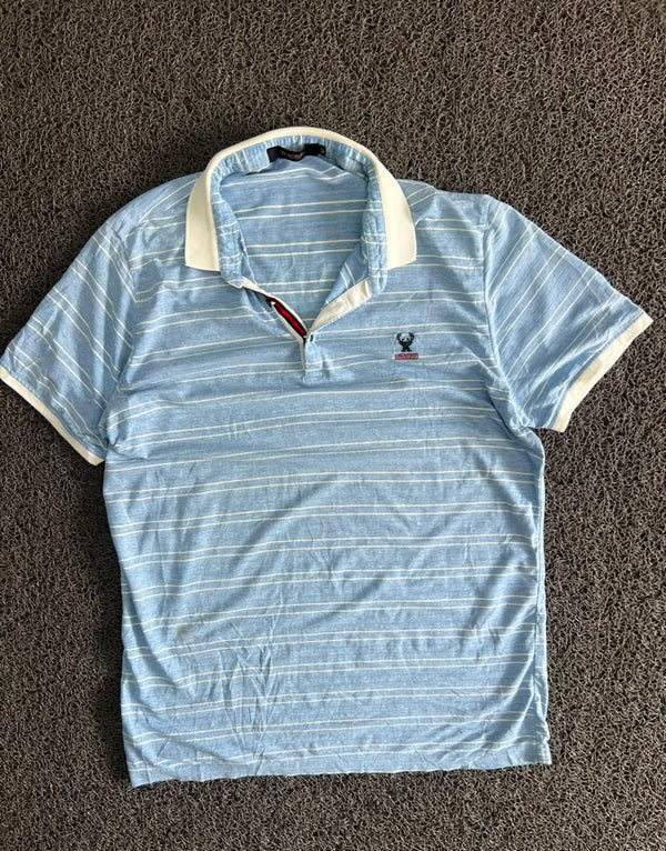 Men’s Light Blue Striped Polo T-Shirt with Contrast Collar