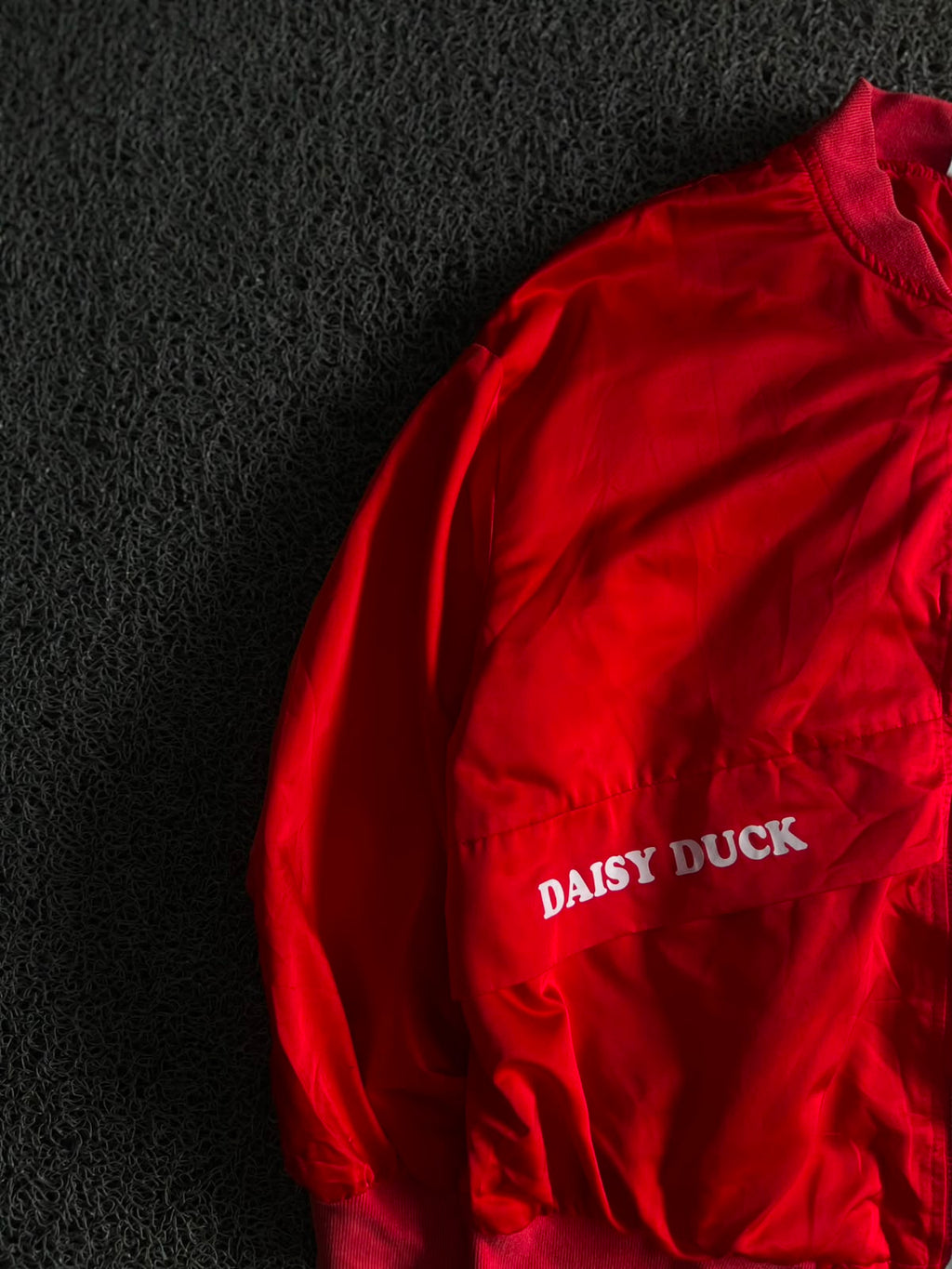 Daisy Duck Embroidered Bomber Jacket – Red Zip-Up Cartoon Jacket