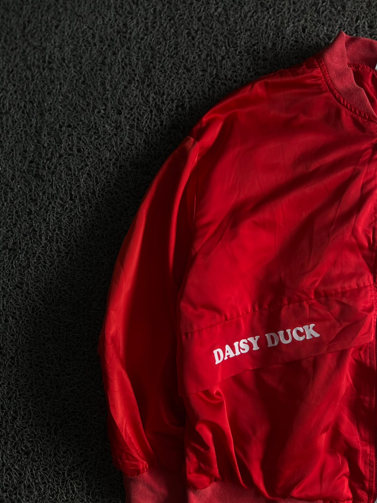 Daisy Duck Embroidered Bomber Jacket – Red Zip-Up Cartoon Jacket