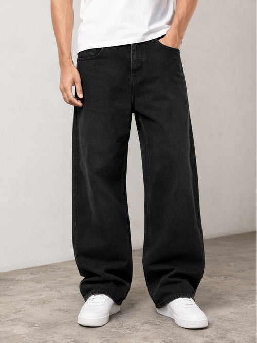 Vintage Black Straight Fit Denim Baggy Jeans