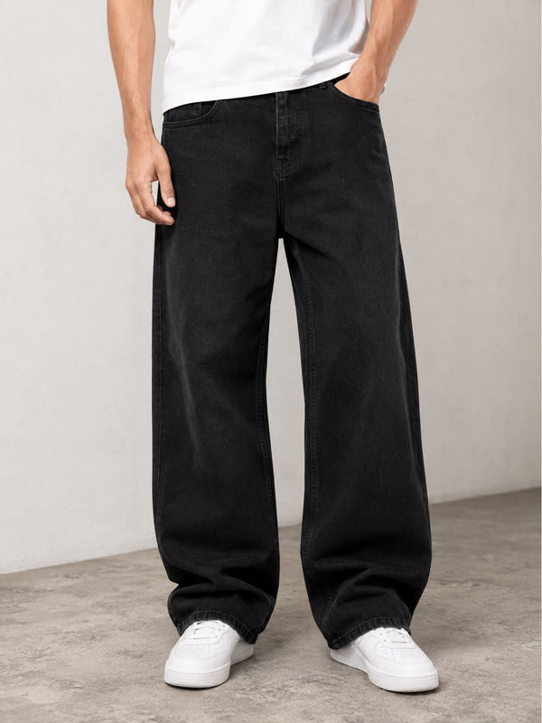 Vintage Black Straight Fit Denim Baggy Jeans