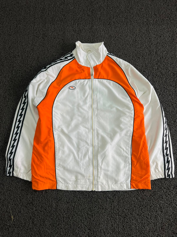 Vintage White & Orange Track Jacket – Full Zip Sports Windbreaker