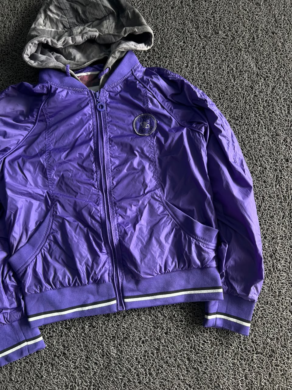 Purple Lightweight Hooded Jacket with Ribbed Hem