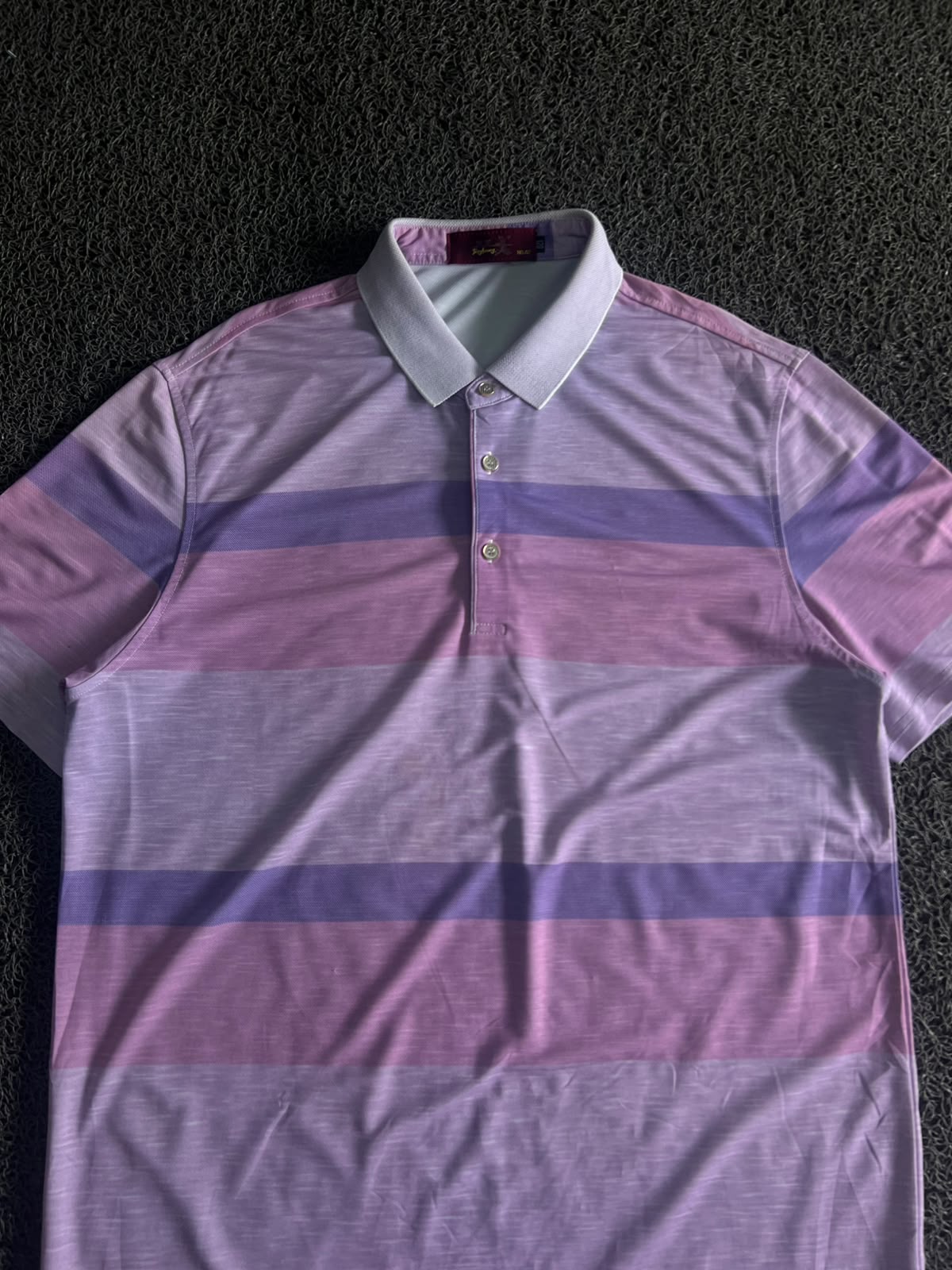 Vintage Pink & Purple Striped Polo T-Shirt ⚠️ Small Stains