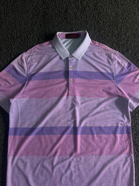 Vintage Pink & Purple Striped Polo T-Shirt ⚠️ Small Stains