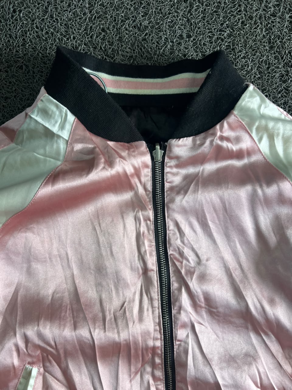 Reversible Floral Embroidered Satin Bomber Jacket – Black & Pink