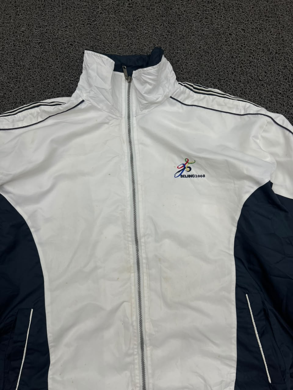 Vintage Beijing 2008 Olympic Games Track Jacket – White & Navy Full Zip Sports Windbreaker