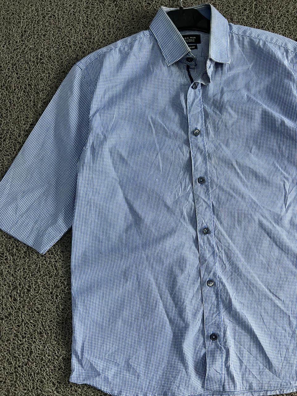 Thrifted Micro Check Short Sleeve Button-Up Shirt