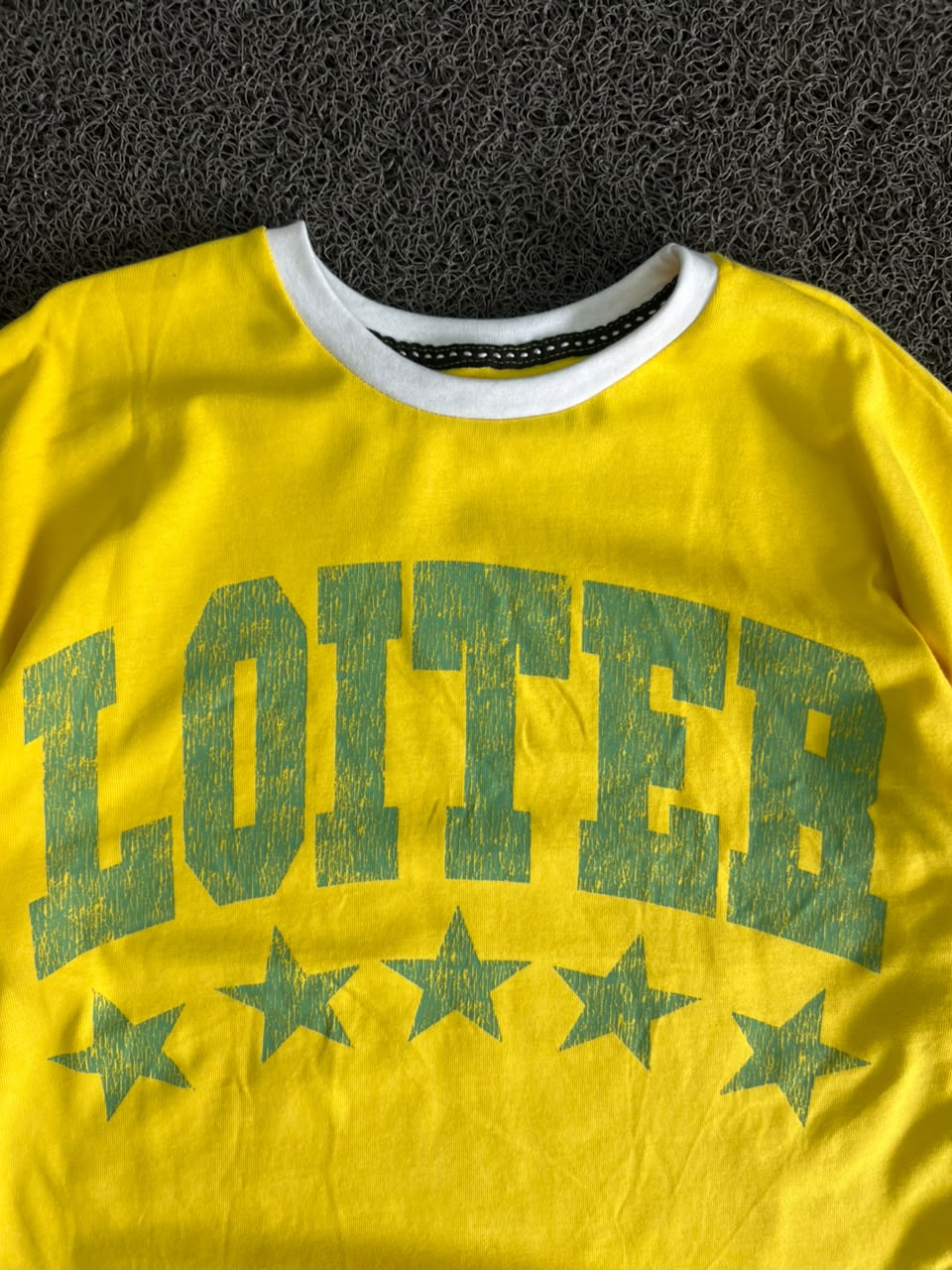 Vintage Yellow "LOITER" Graphic Oversized T-Shirt | Varsity 98 Print | Unisex