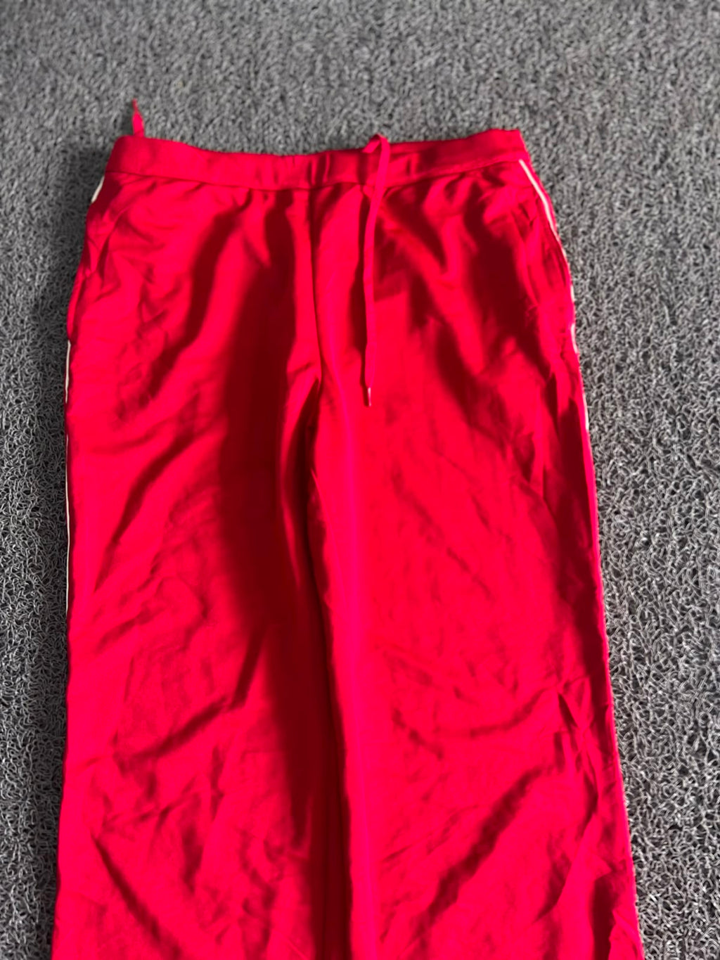 Vintage Red Wide Leg Track Pants – Women's Casual Sportswear with Drawstring Waist