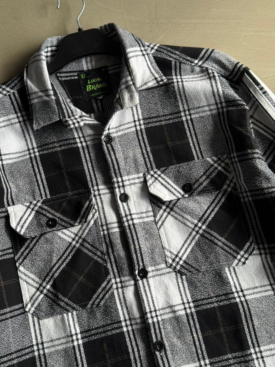Black & White Plaid Flannel Button-Up Shirt