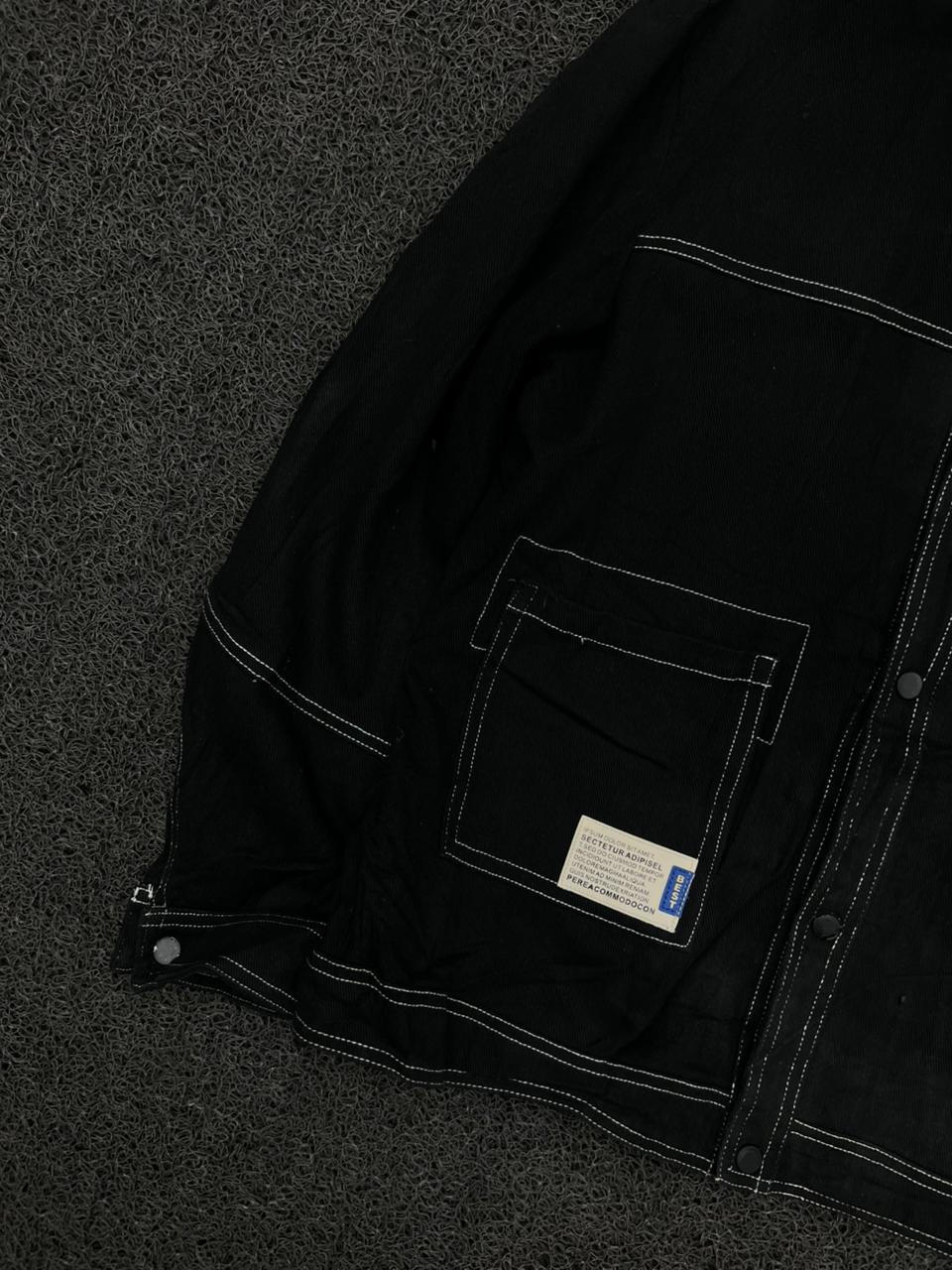 Black Contrast Stitch Utility Jacket – 2 Button Damage – Vintage Workwear Style