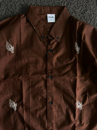 Chally Brown Leaf Embroidery Button-Down Shirt