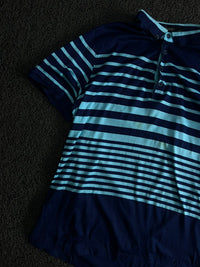 Blue Striped Polo T-Shirt with Contrast Collar & Short Sleeves – Casual Polo ⚠️ Small Stains