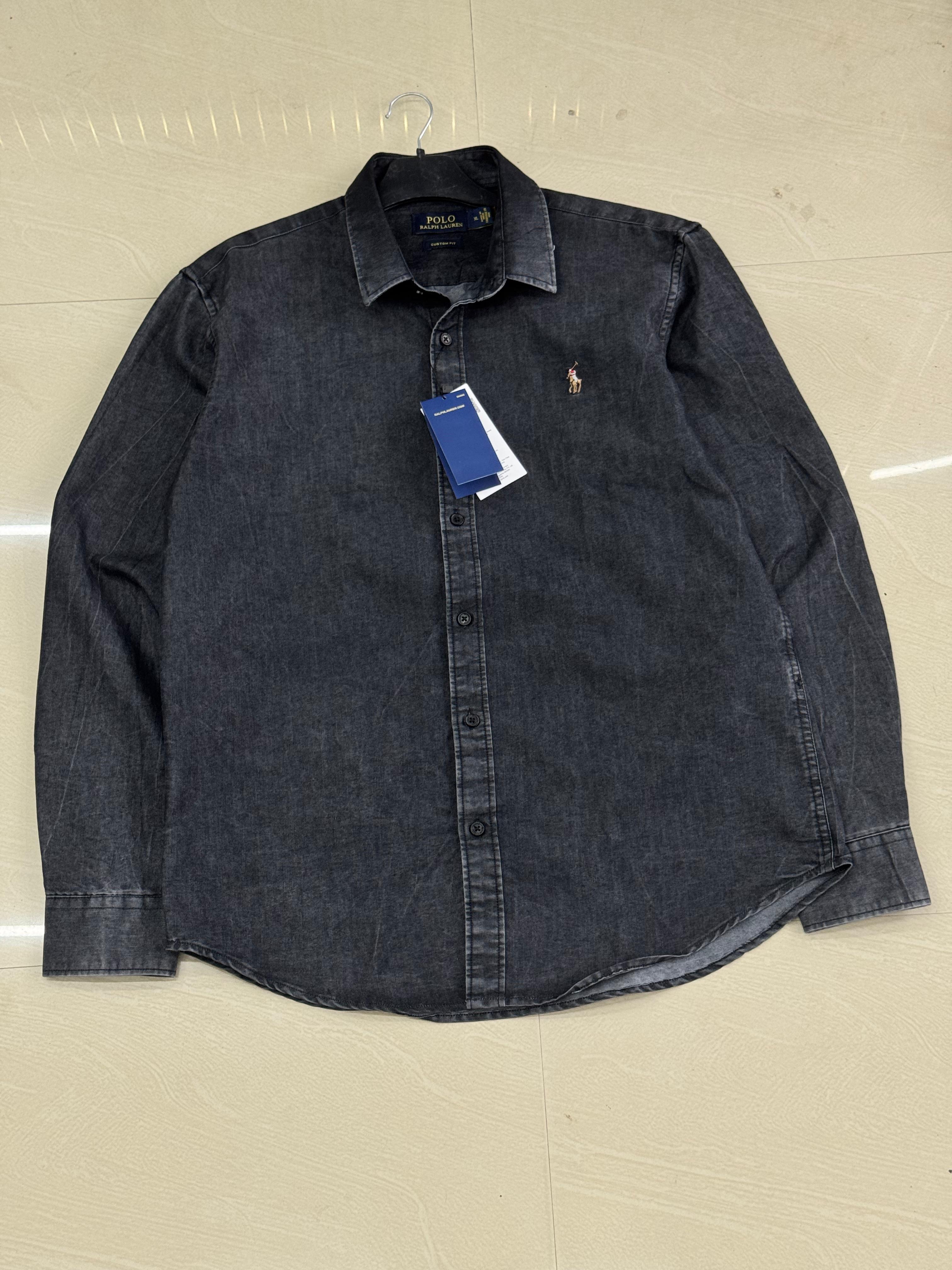 Polo Ralph Lauren Men’s Washed Black Denim Button-Up Shirt with Pony Logo