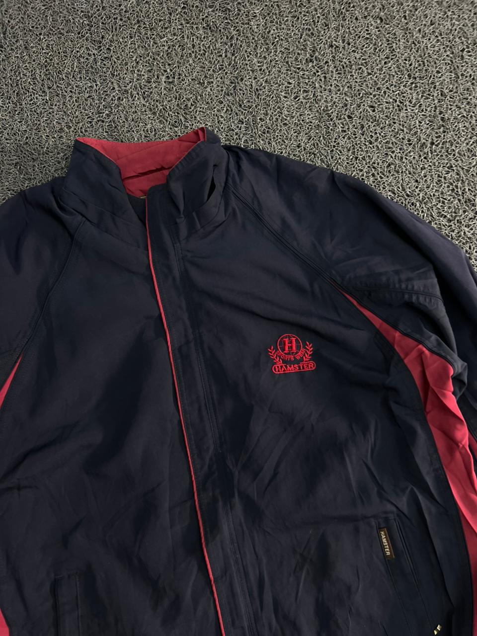 Navy & Red Lightweight Zip-Up Windbreaker Jacket – Stand Collar Casual Sports Outerwear
