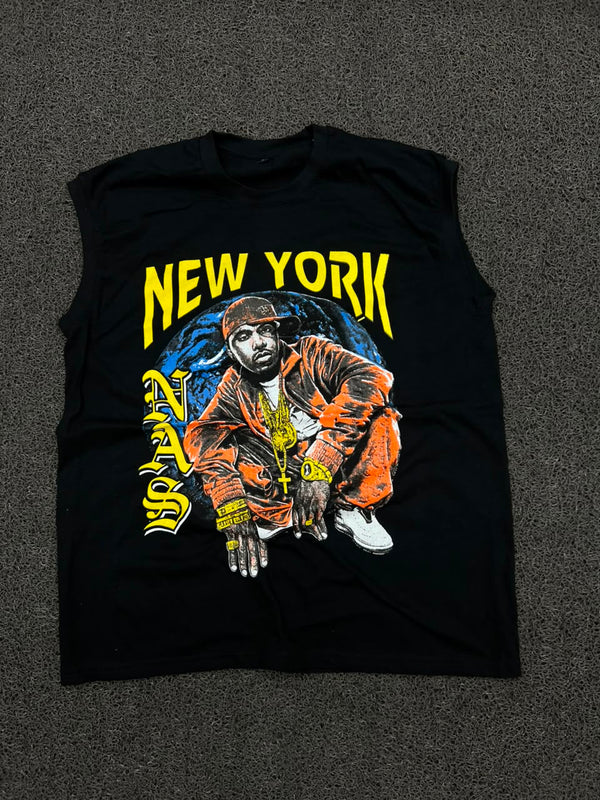 Vintage New York NAS Graphic Sleeveless T-Shirt – Black