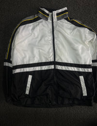 Vintage Black & White Retro Track Jacket with Yellow Piping