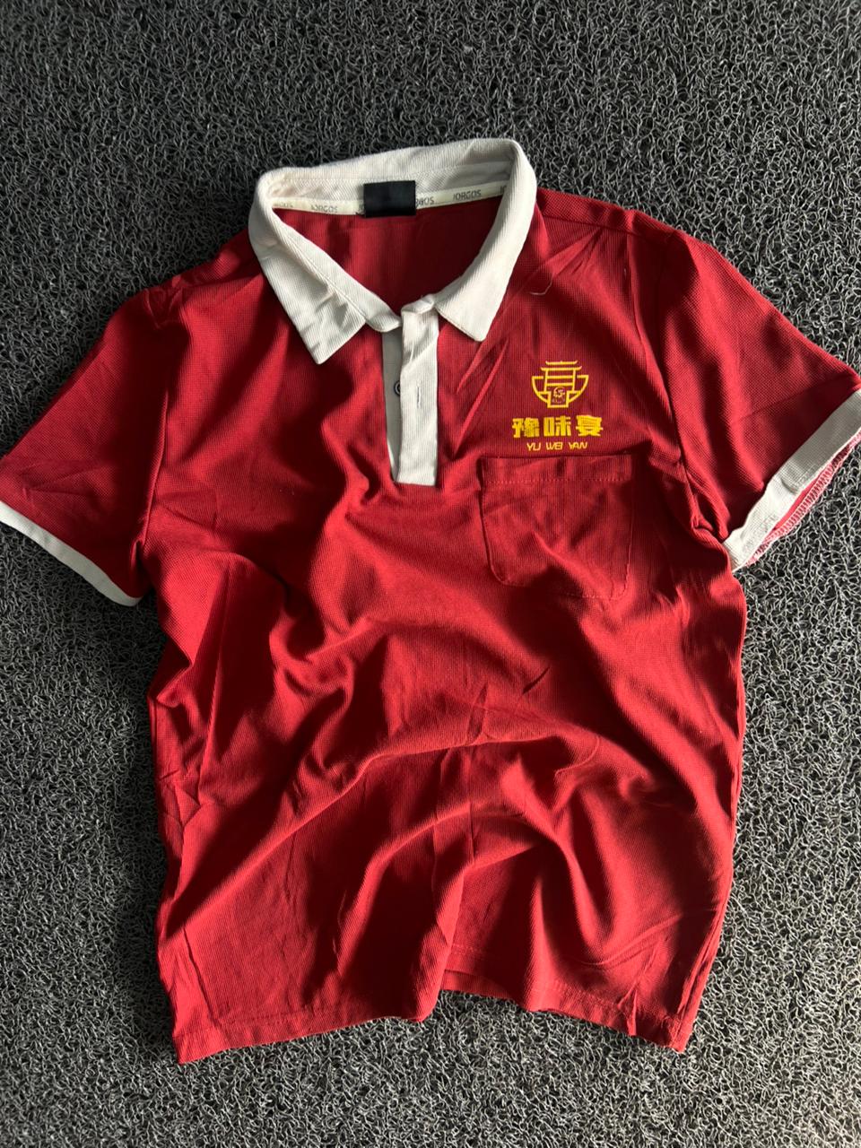 Red Contrast Collar Polo T-Shirt with Chest Pocket