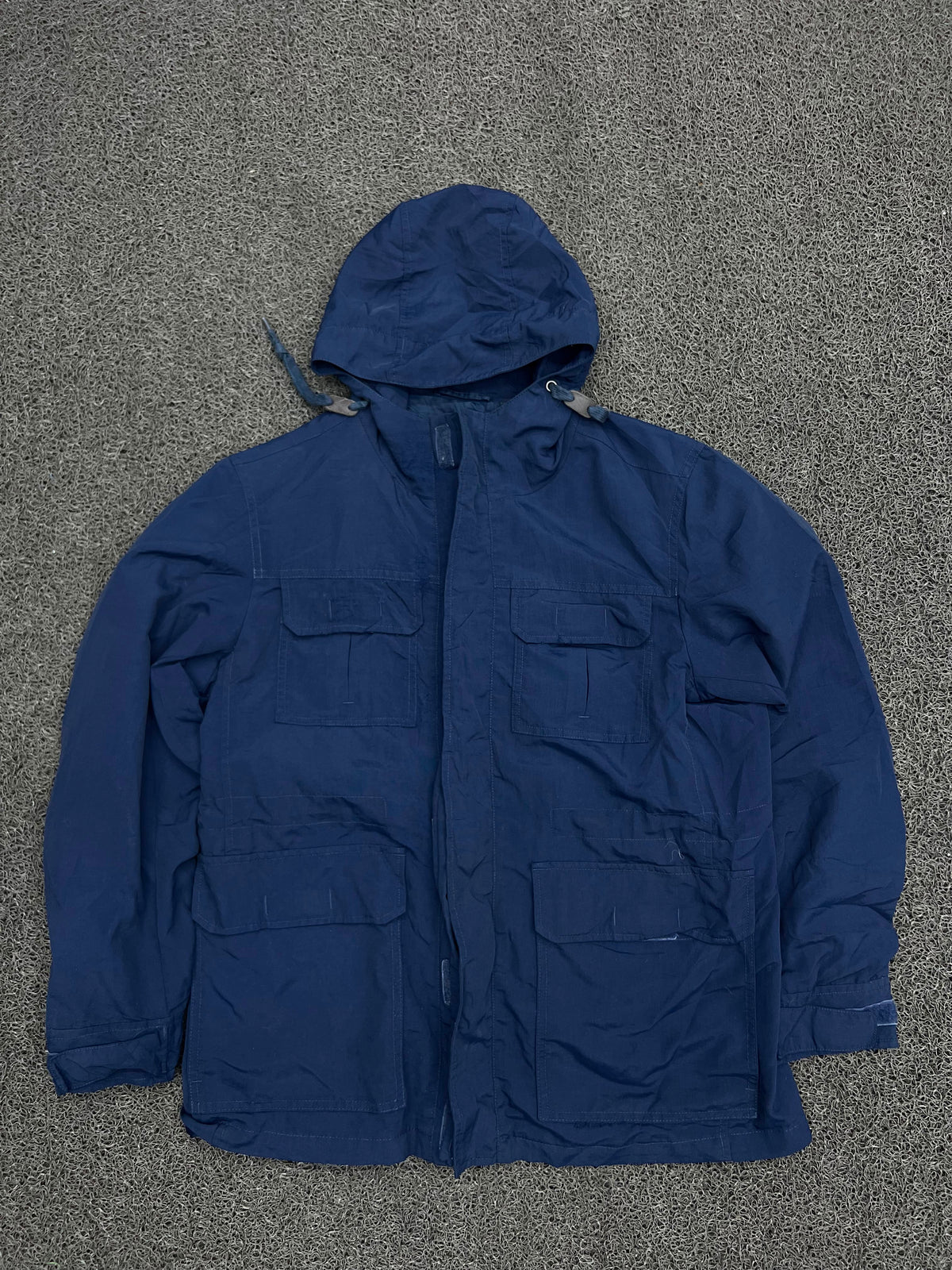 Vintage Blue Hooded Multi-Pocket Utility Jacket