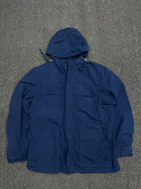 Vintage Blue Hooded Multi-Pocket Utility Jacket