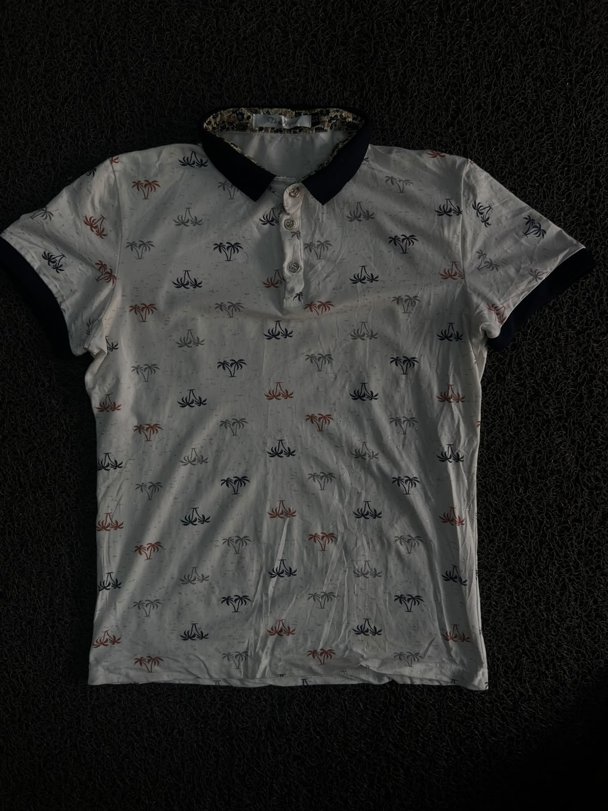 Palm Tree Print Polo T-Shirt with Contrast Collar