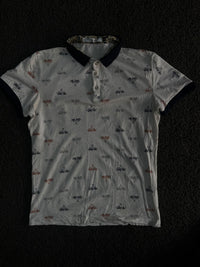 Palm Tree Print Polo T-Shirt with Contrast Collar