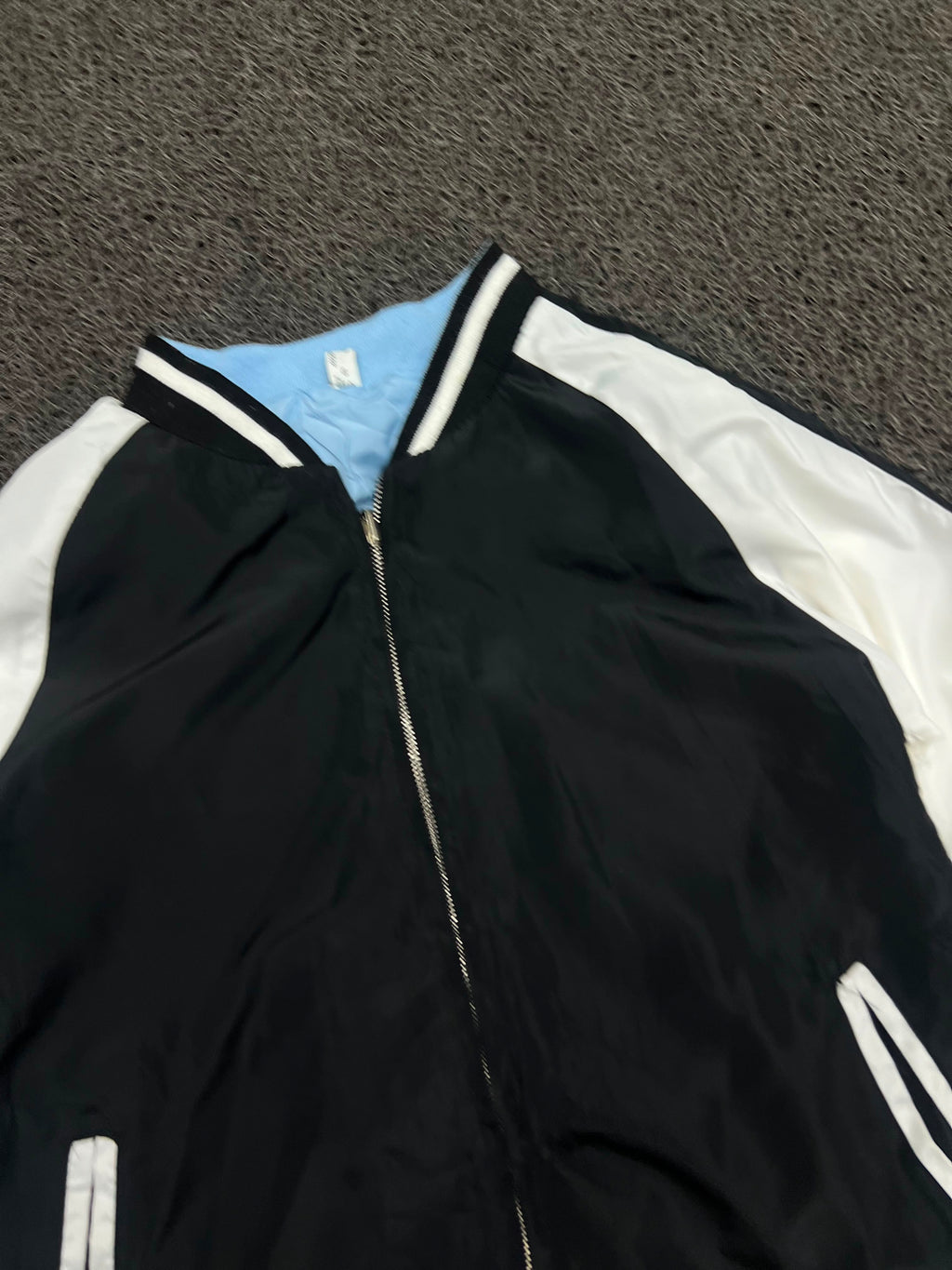 Men's Reversible Sky Blue & Black Bomber Jacket – Lightweight Full Zip Varsity Windbreaker