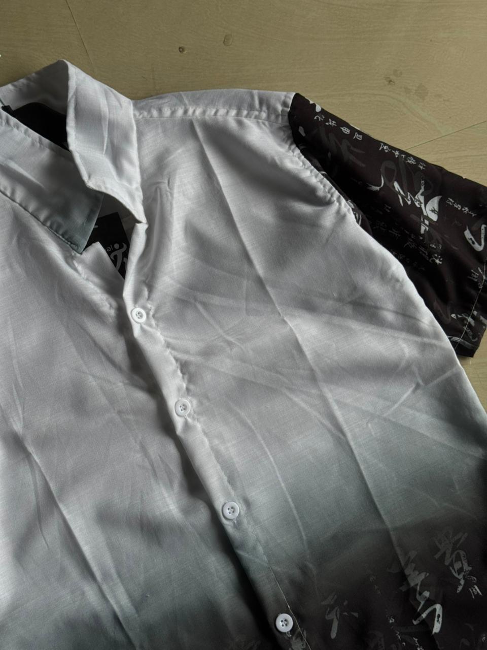 Men’s Gradient Calligraphy Print Short Sleeve Shirt